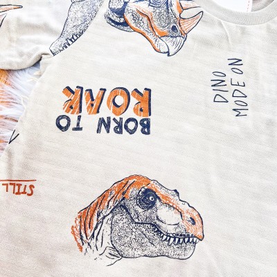 Conj. Camiseta Dino Mode On e Bermuda - Areia e Ferrugem